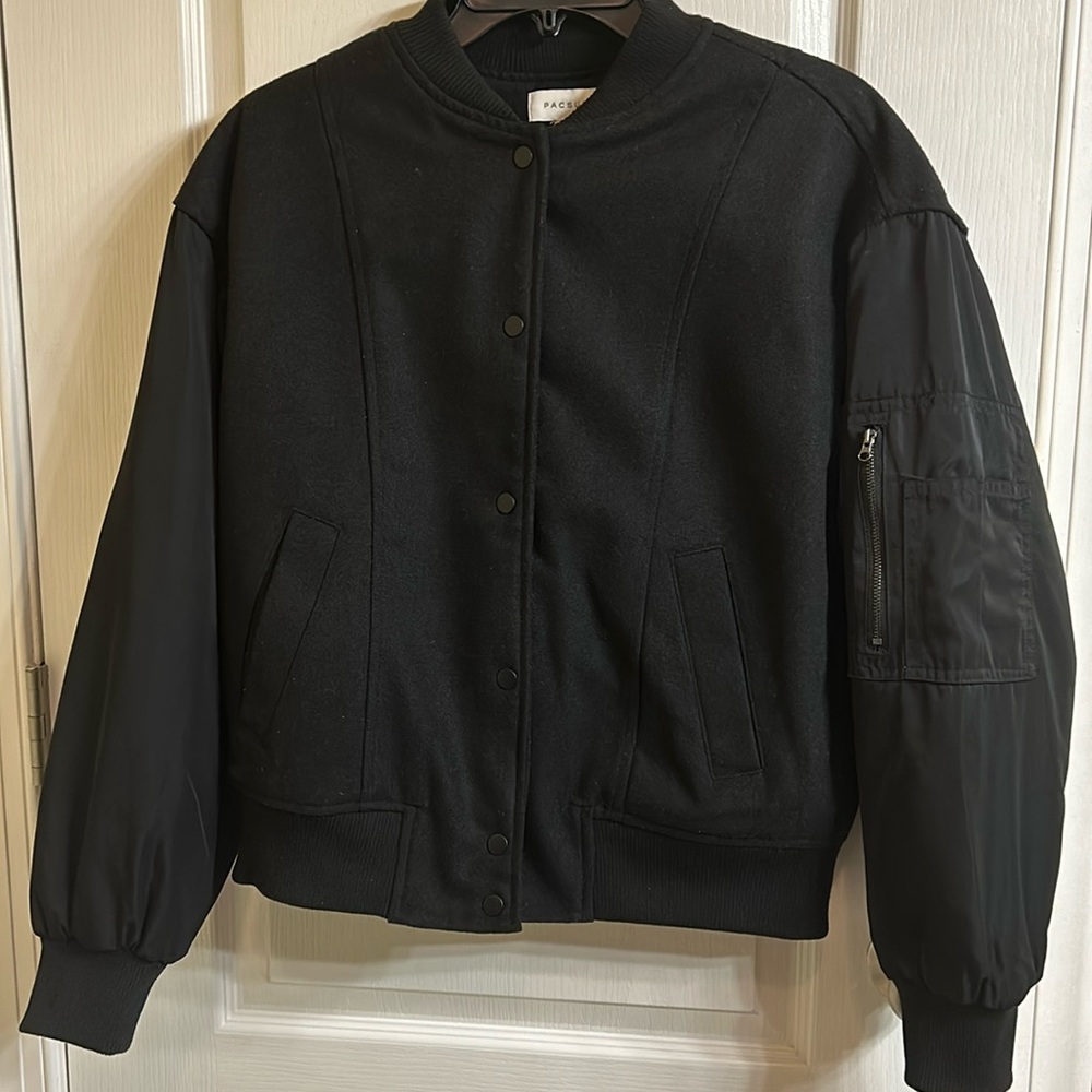 (NWT) PacSun Black Wool Bomber Varsity Jacket